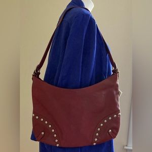 🎄Carta D’identita Della Christian Red Wine Colored Studded Shoulder Bag NWT!